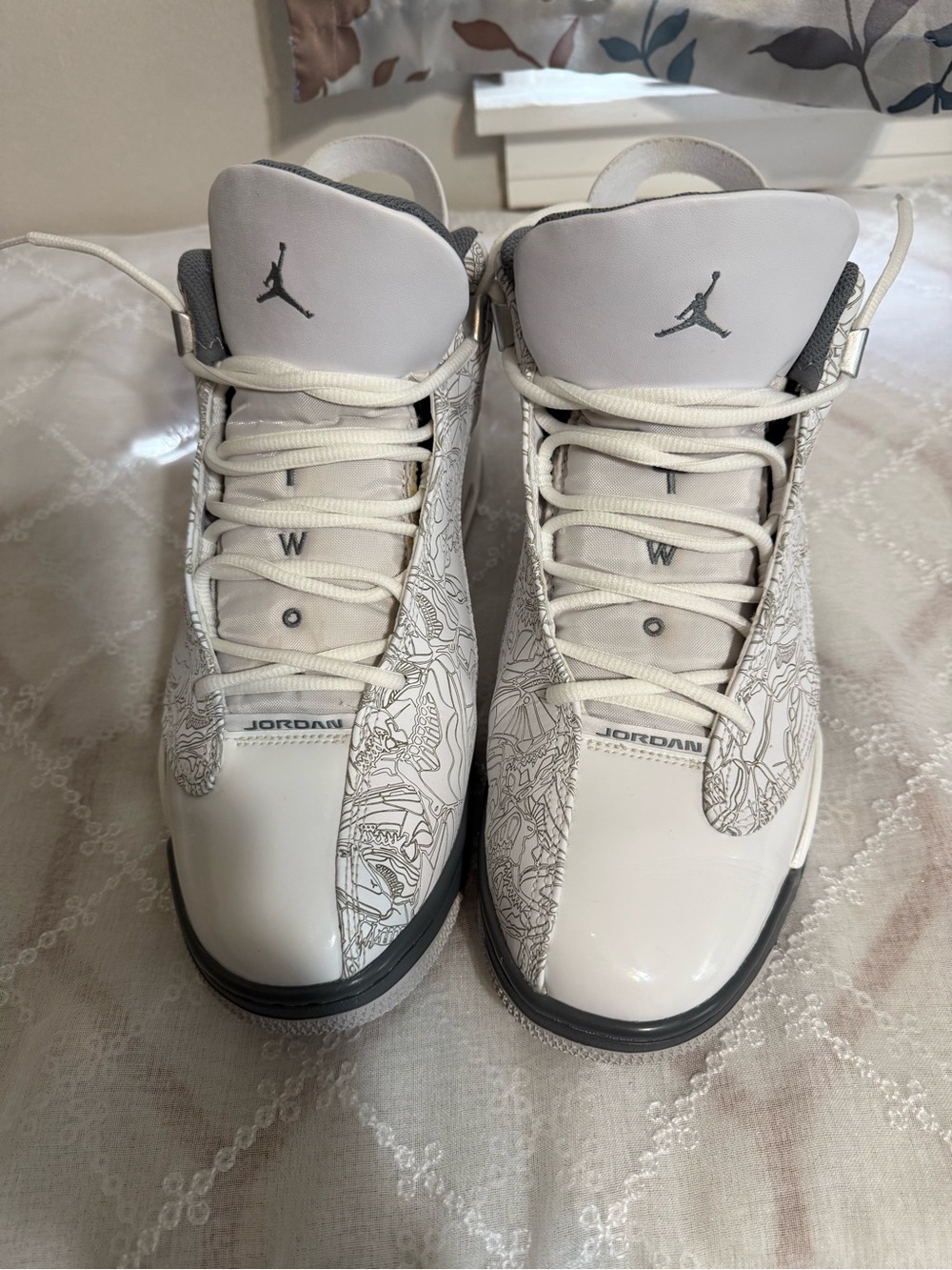 Jordan Women's White and Gray Graphic High-Top Sneakers